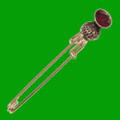 Thistle Flower Bud Red Glass Stone Gold Plated Kilt Pin
