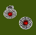 Celtic Knotwork Round Amber Glass Stone Small Stud Stylish Pewter Earrings