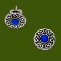 Celtic Knotwork Round Lapis Lazuli Glass Stone Small Stud Stylish Pewter Earrings