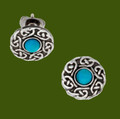 Celtic Knotwork Round Turquoise Glass Stone Small Stud Stylish Pewter Earrings