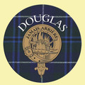 Douglas Clan Crest Tartan Cork Round Clan Badge Coasters Set of 2