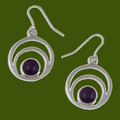 Centric Circles Amethyst Glass Stone Stylish Pewter Sheppard Hook Earrings