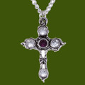 Cross Purple Clear Crystal Stones Stylish Pewter Pendant