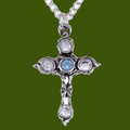 Cross Aqua Blue Clear Crystal Stones Stylish Pewter Pendant