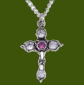Cross Rose Pink Clear Crystal Stones Stylish Pewter Pendant