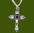 Cross Ruby Red Clear Crystal Stones Stylish Pewter Pendant
