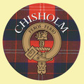 Chisholm Clan Crest Tartan Cork Round Clan Badge Coasters Set of 2