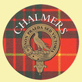 Chalmers Clan Crest Tartan Cork Round Clan Badge Coasters Set of 2