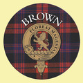Brown Clan Crest Tartan Cork Round Clan Badge Coasters Set of 2