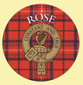 Rose Clan Crest Tartan Cork Round Clan Badge Coasters Set of 4