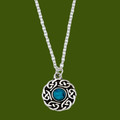 Celtic Knotwork Turquoise Glass Stone Circular Small Stylish Pewter Pendant