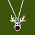 Rudolph Reindeer Red Crystal Christmas Small Stylish Pewter Pendant