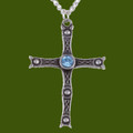 Staffordshire Hoard Cross Aqua Blue Crystal Stone Stylish Pewter Pendant