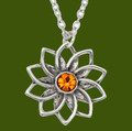 Petal Flower Topaz Crystal Small Stylish Pewter Pendant