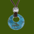 Turquoise Circle Pewter Bead Toggle Faux Suede Cord Pendant