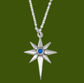 Christmas Star Blue Crystal Polished Stylish Pewter Pendant