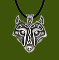 Wolf Head Celtic Knotwork Leather Thong Stylish Pewter Pendant