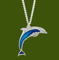 Dolphin Blue Enamel Marine Creature Stylish Pewter Pendant