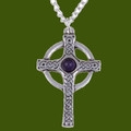 Ancient Knotwork Celtic Cross Amethyst Glass Stone Stylish Pewter Pendant