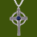 Ancient Knotwork Celtic Cross Lapis Lazuli Glass Stone Stylish Pewter Pendant