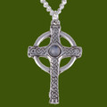 Ancient Knotwork Celtic Cross Moonstone Glass Stone Stylish Pewter Pendant