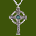 Ancient Knotwork Celtic Cross Turquoise Glass Stone Stylish Pewter Pendant