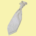 Ivory Mens Floral Microfibre Pre-tied Ruche Wedding Cravat Necktie 