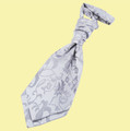 Silver Grey Boys Floral Microfibre Pre-tied Ruche Wedding Cravat Necktie 