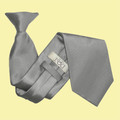 Platinum Grey Mens Plain Satin Clip-on Tie Wedding Necktie Set Of Five