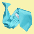 Robins Egg Blue Mens Plain Satin Clip-on Tie Wedding Necktie Set Of Five