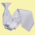 Silver Grey Mens Plain Satin Clip-on Tie Wedding Necktie Set Of Five