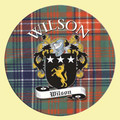 Wilson Coat of Arms Tartan Cork Round Scottish Name Coasters Set of 2