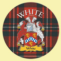 White Coat of Arms Tartan Cork Round Scottish Name Coasters Set of 2