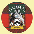 Thomas Coat of Arms Tartan Cork Round Name Coasters Set of 2