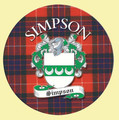 Simpson Coat of Arms Tartan Cork Round Scottish Name Coasters Set of 2