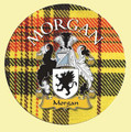 Morgan Coat of Arms Tartan Cork Round Scottish Name Coasters Set of 2