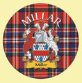 Millar Coat of Arms Tartan Cork Round Scottish Name Coasters Set of 2