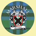 Marshall Coat of Arms Tartan Cork Round Scottish Name Coasters Set of 2