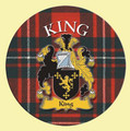 King Coat of Arms Tartan Cork Round Scottish Name Coasters Set of 2