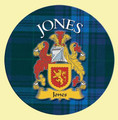 Jones Coat of Arms Tartan Cork Round Scottish Name Coasters Set of 2