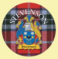 Stevenson Coat of Arms Tartan Cork Round Scottish Name Coasters Set of 4