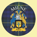 Milne Coat of Arms Tartan Cork Round Scottish Name Coasters Set of 4