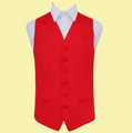 Scarlet Red Mens Plain Satin Wedding Vest Waistcoat 