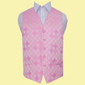 Light Pink Mens Diamond Pattern Microfibre Wedding Vest Waistcoat 
