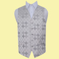 Silver Grey Mens Diamond Pattern Microfibre Wedding Vest Waistcoat 