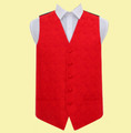 Scarlet Red Mens Paisley Pattern Microfibre Wedding Vest Waistcoat 