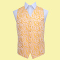 Gold Mens Floral Pattern Microfibre Wedding Vest Waistcoat 