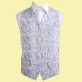 Silver Grey Mens Floral Pattern Microfibre Wedding Vest Waistcoat 