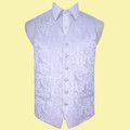 White Mens Floral Pattern Microfibre Wedding Vest Waistcoat 