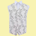 Black Mens Scroll Pattern Microfibre Wedding Vest Waistcoat 